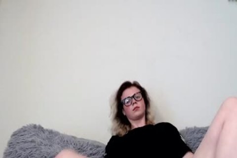 Petite tgirl girl In  Glasses Stroking Her large cock Until she cum Shottting