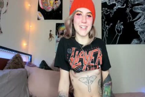 skinny legal age teenager shemale cutie With Tattoos Tugs Her cock On cam