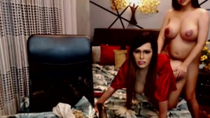 Two slutty sheboys Cumming Hard On cam