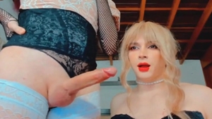 blonde sheboy Strokes Her monstrous Shaft