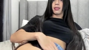 long darksome Hair Transgirl Tugs Her large dick On cam