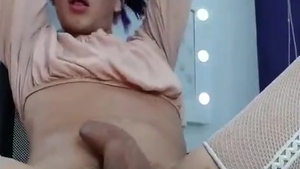 slim lalin girl legal age teenager tranny In stockings Plays With Her darksome hole And large penis On web camera