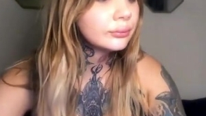 large tits tranny With Full Tattoos Wanks Hard On cam